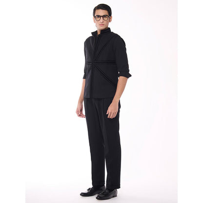 S&N by Shantnu Nikhil Black Velvet Details Waistcoat