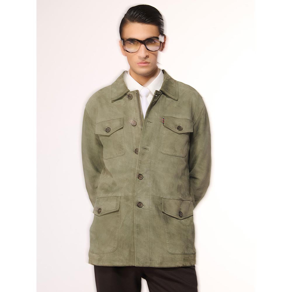 S&N by Shantnu Nikhil Olive Suede Layering Jacket