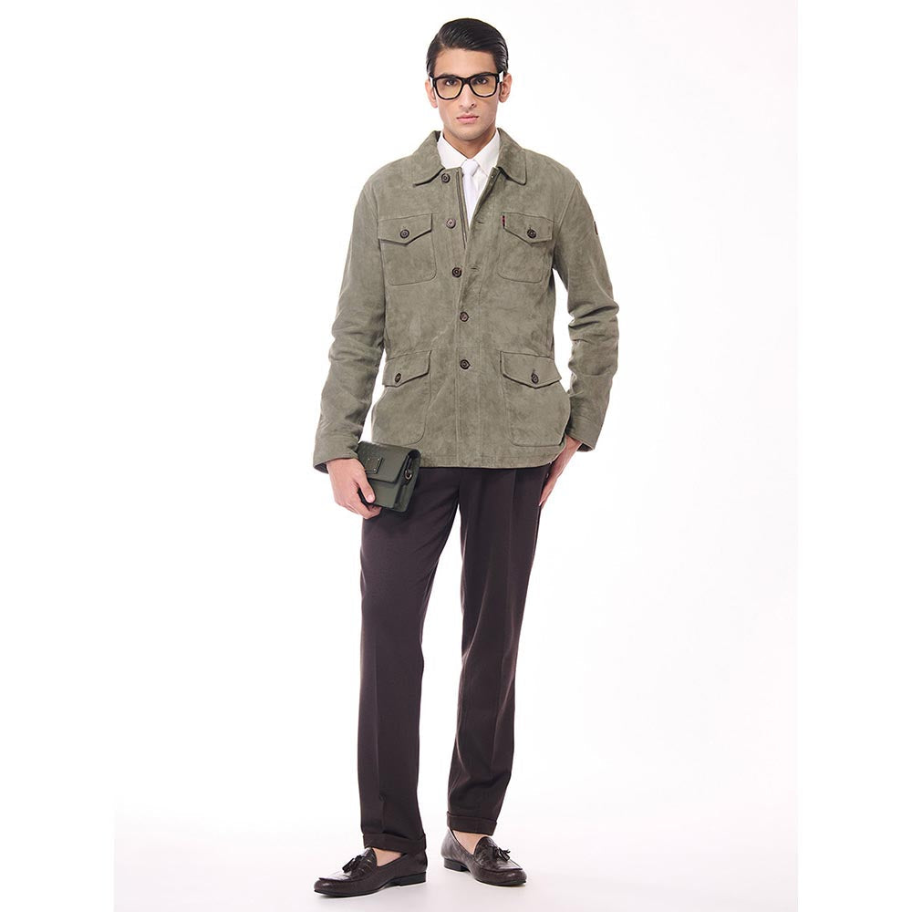 S&N by Shantnu Nikhil Olive Suede Layering Jacket