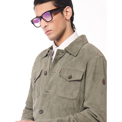 S&N by Shantnu Nikhil Olive Suede Layering Jacket