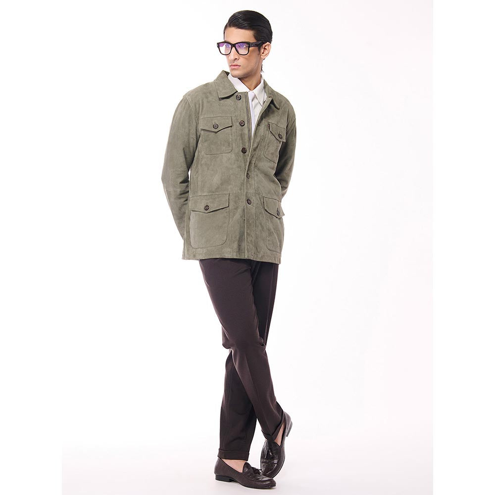 S&N by Shantnu Nikhil Olive Suede Layering Jacket