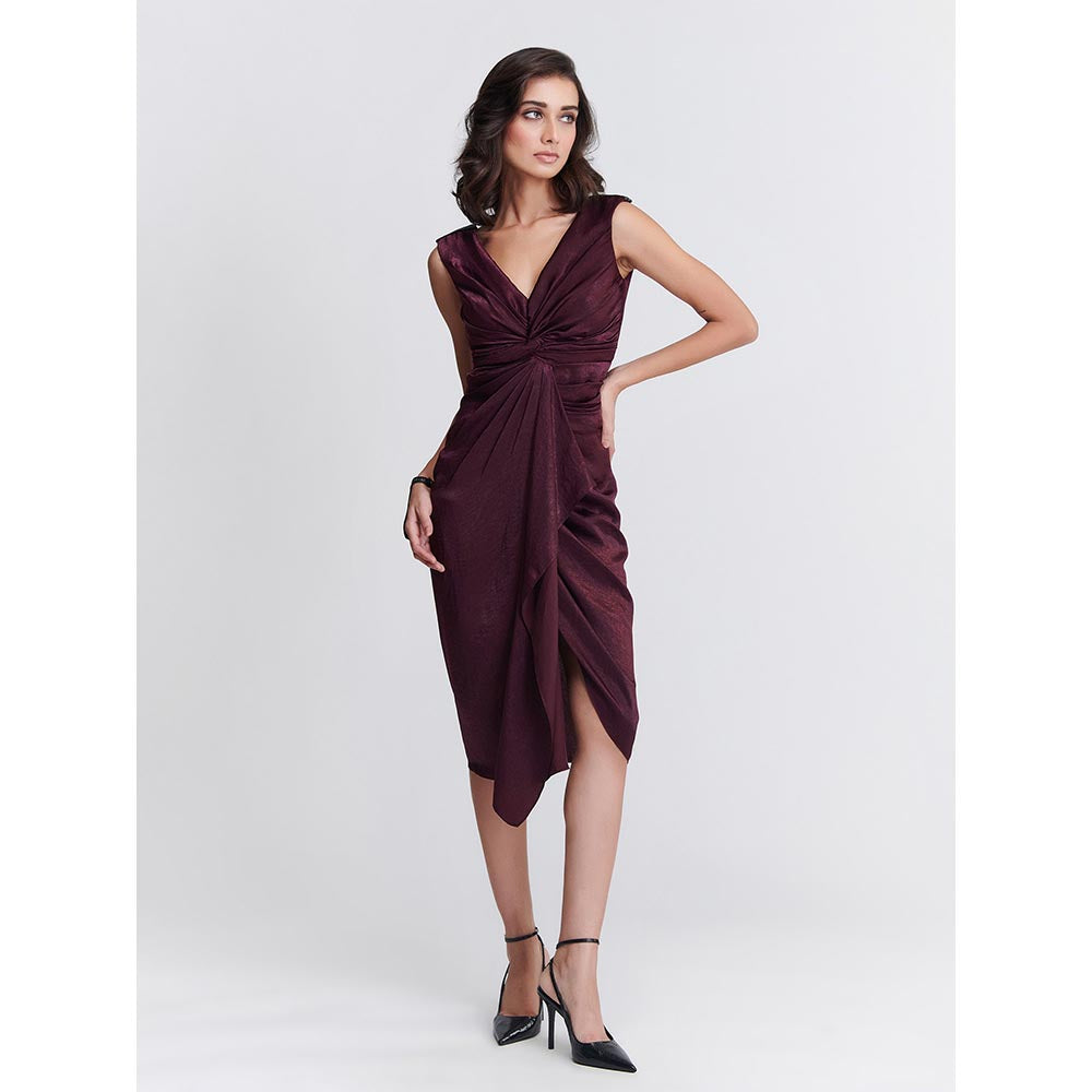 S&N by Shantnu Nikhil Womens Satin Solid Purple Dress