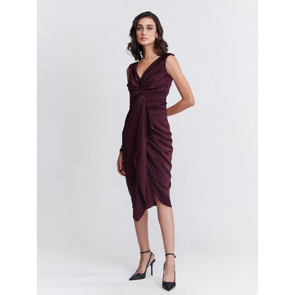 S&N by Shantnu Nikhil Womens Satin Solid Purple Dress