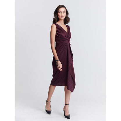 S&N by Shantnu Nikhil Womens Satin Solid Purple Dress