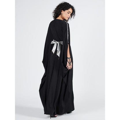 S&N by Shantnu Nikhil Womens Jersey Solid Black Dress with Belt