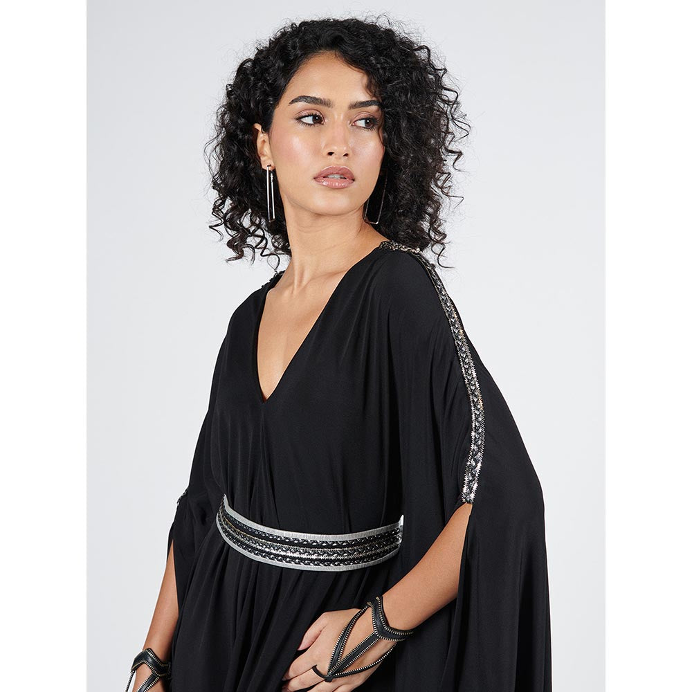 S&N by Shantnu Nikhil Womens Jersey Solid Black Dress with Belt