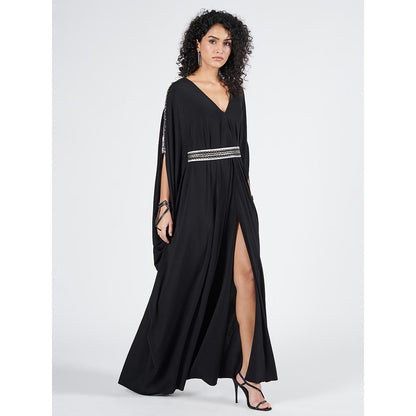 S&N by Shantnu Nikhil Womens Jersey Solid Black Dress with Belt