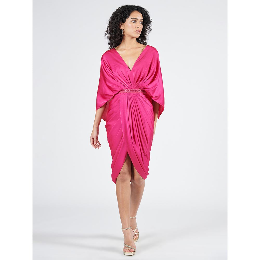 S&N by Shantnu Nikhil Womens Jersey Solid Pink Dress with Belt