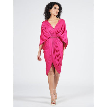 S&N by Shantnu Nikhil Womens Jersey Solid Pink Dress with Belt
