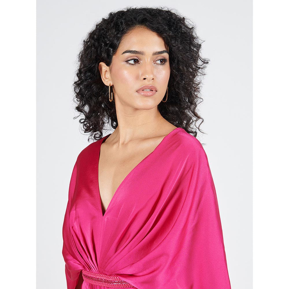 S&N by Shantnu Nikhil Womens Jersey Solid Pink Dress with Belt