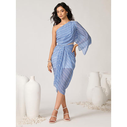S&N by Shantnu Nikhil Womens Chiffon Printed Blue Dress