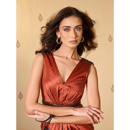 S&N by Shantnu Nikhil Womens Silk Printed Rust Dress