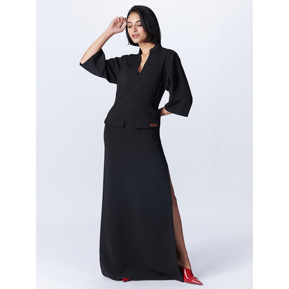 S&N by Shantnu Nikhil Womens Crepe Solid Black Dress