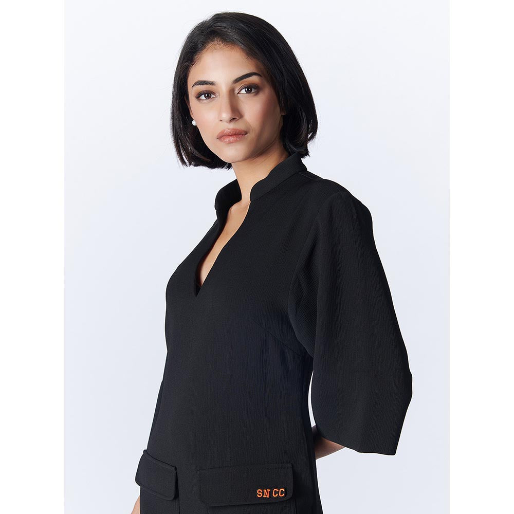 S&N by Shantnu Nikhil Womens Crepe Solid Black Dress