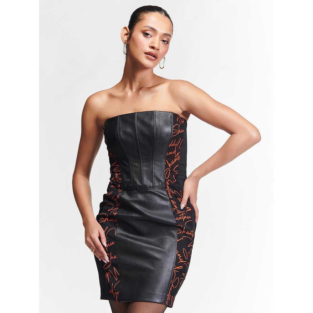 S&N by Shantnu Nikhil Womens Crepe Typography Black Dress