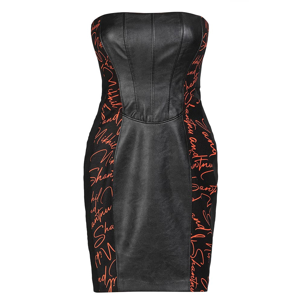 S&N by Shantnu Nikhil Womens Crepe Typography Black Dress