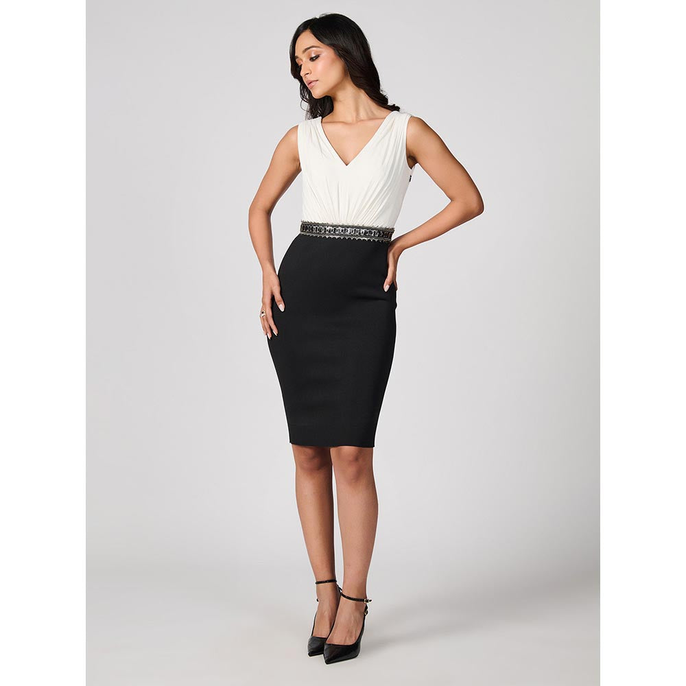S&N by Shantnu Nikhil Womens Crepe Colorblock Multi-Color Dress