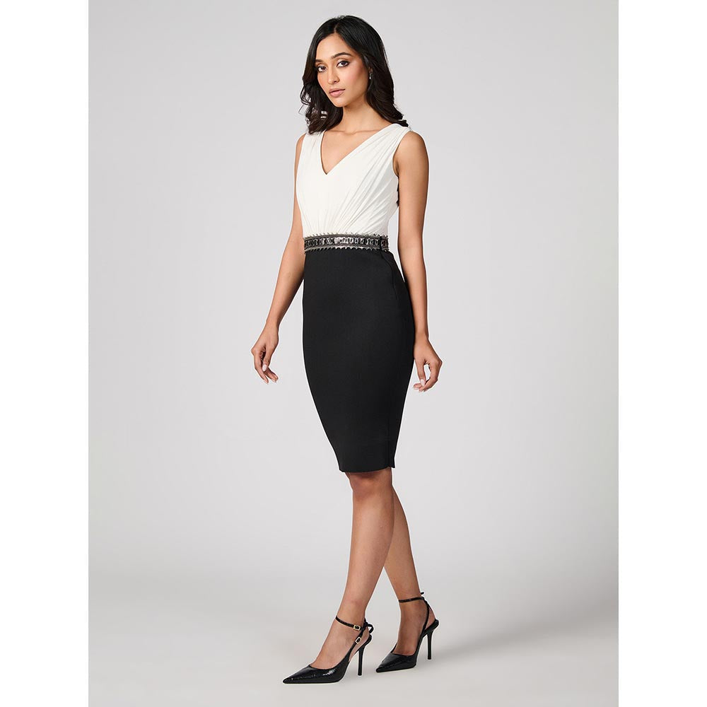 S&N by Shantnu Nikhil Womens Crepe Colorblock Multi-Color Dress