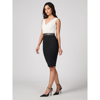 S&N by Shantnu Nikhil Womens Crepe Colorblock Multi-Color Dress