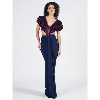 S&N by Shantnu Nikhil Womens Elastane Embroidered Navy Blue Dress