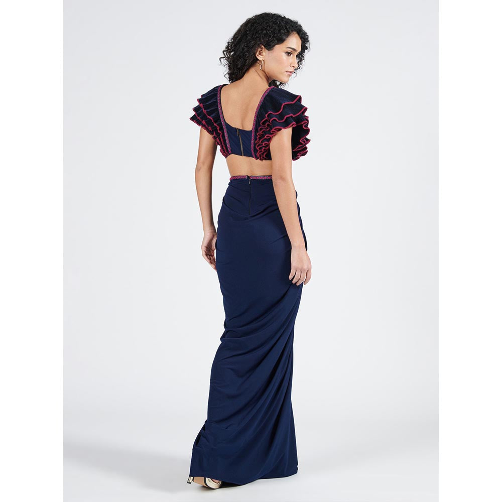 S&N by Shantnu Nikhil Womens Elastane Embroidered Navy Blue Dress