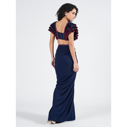 S&N by Shantnu Nikhil Womens Elastane Embroidered Navy Blue Dress