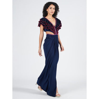 S&N by Shantnu Nikhil Womens Elastane Embroidered Navy Blue Dress