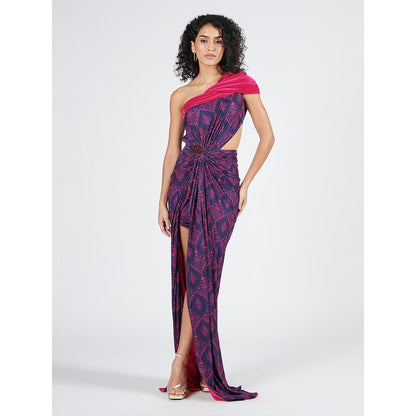 S&N by Shantnu Nikhil Womens Jersey Printed Purple Gown