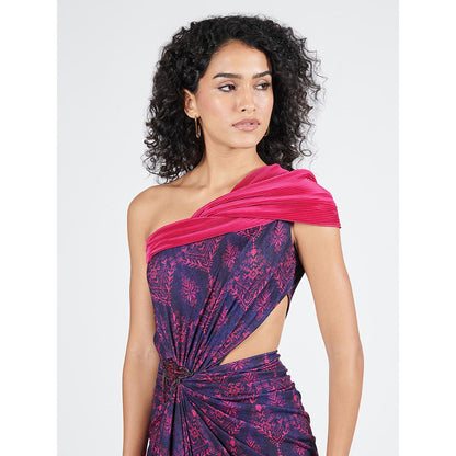 S&N by Shantnu Nikhil Womens Jersey Printed Purple Gown