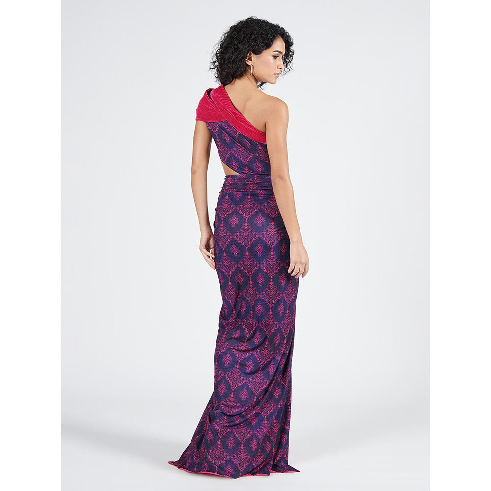 S&N by Shantnu Nikhil Womens Jersey Printed Purple Gown