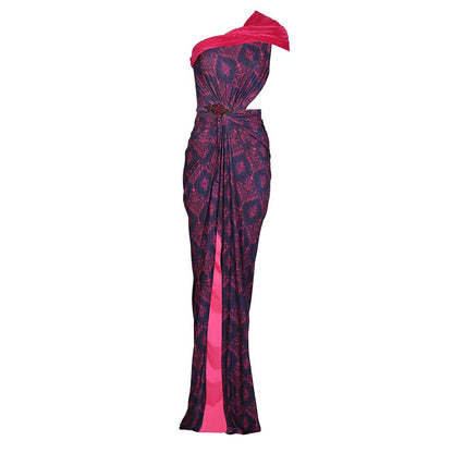 S&N by Shantnu Nikhil Womens Jersey Printed Purple Gown