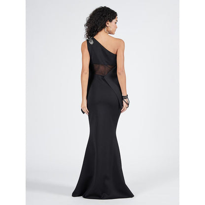 S&N by Shantnu Nikhil Womens Jersey Solid Black Gown