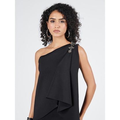 S&N by Shantnu Nikhil Womens Jersey Solid Black Gown
