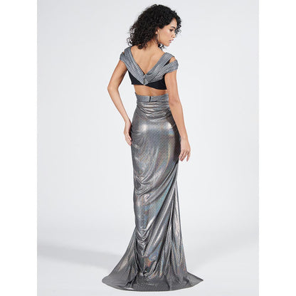 S&N by Shantnu Nikhil Womens Jersey Printed Grey Gown