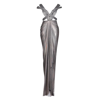 S&N by Shantnu Nikhil Womens Jersey Printed Grey Gown