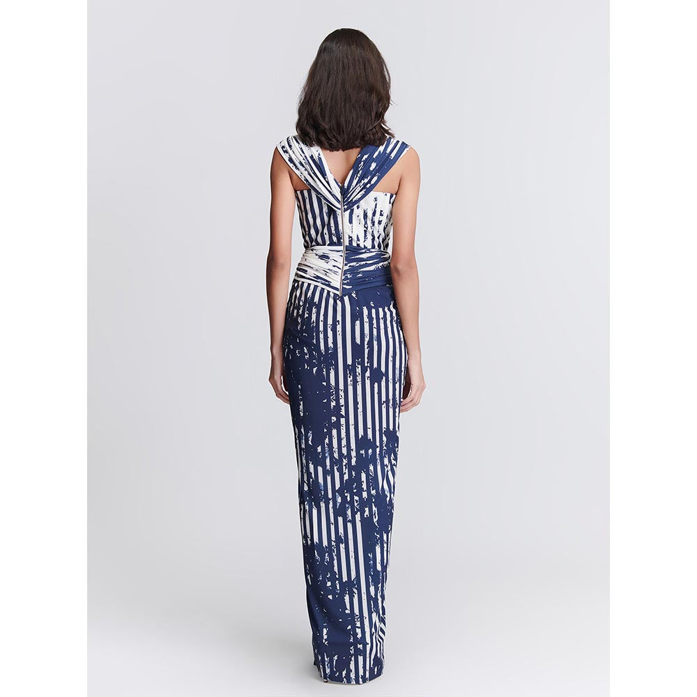 S&N by Shantnu Nikhil Womens Jersey Printed Navy Blue Gown