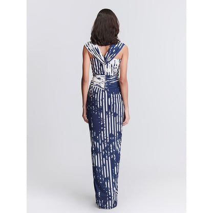 S&N by Shantnu Nikhil Womens Jersey Printed Navy Blue Gown