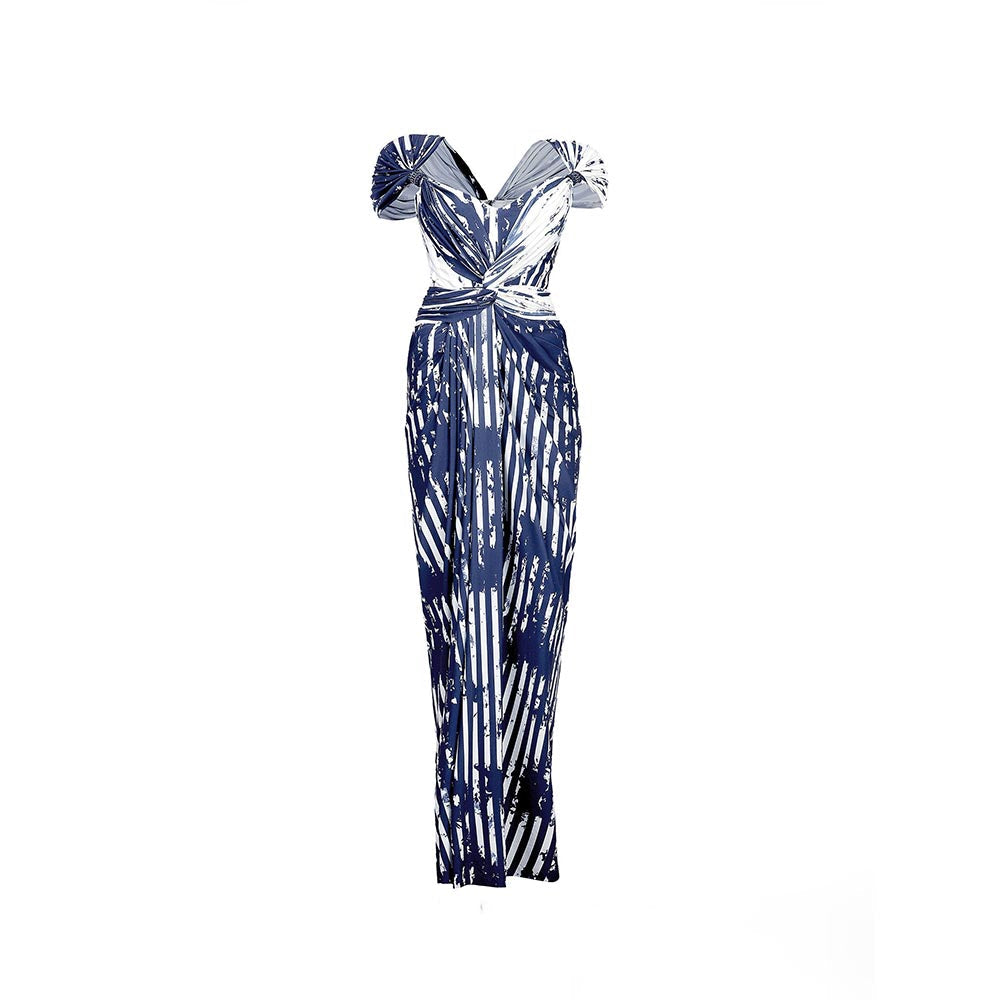 S&N by Shantnu Nikhil Womens Jersey Printed Navy Blue Gown
