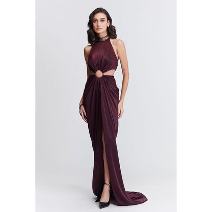 S&N by Shantnu Nikhil Womens Jersey Sequined Wine Gown