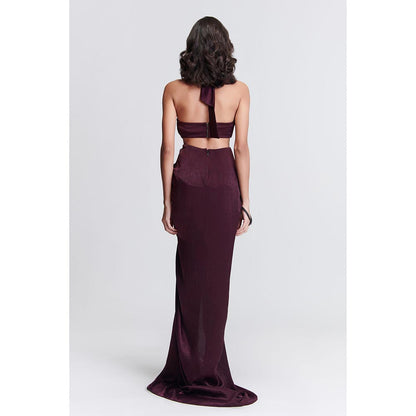 S&N by Shantnu Nikhil Womens Jersey Sequined Wine Gown