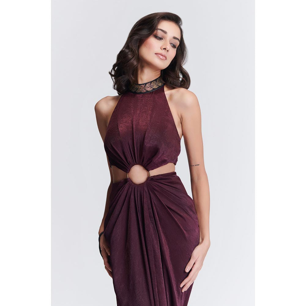 S&N by Shantnu Nikhil Womens Jersey Sequined Wine Gown