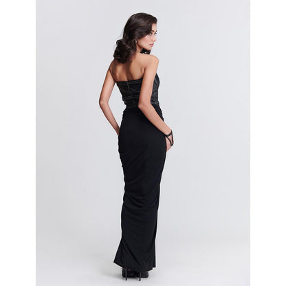 S&N by Shantnu Nikhil Womens Jersey Sequined Black Gown