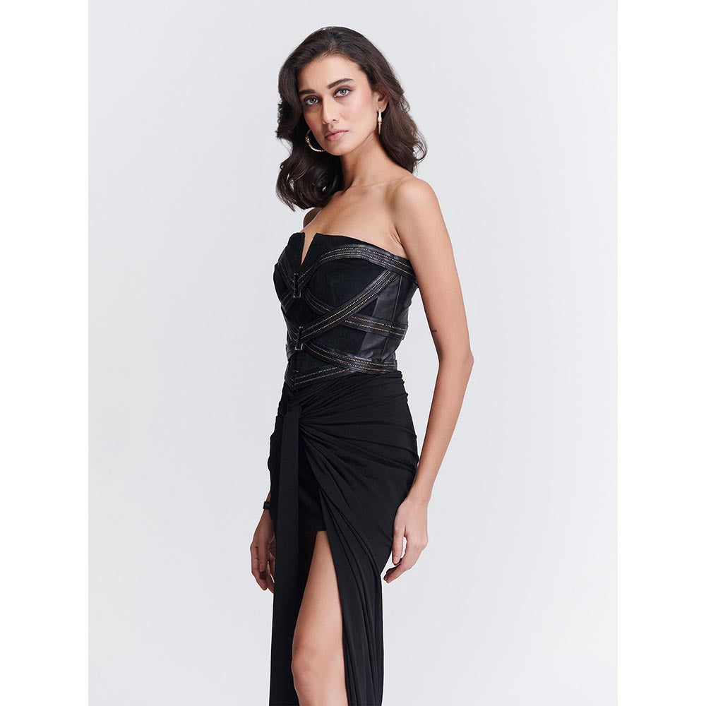 S&N by Shantnu Nikhil Womens Jersey Sequined Black Gown