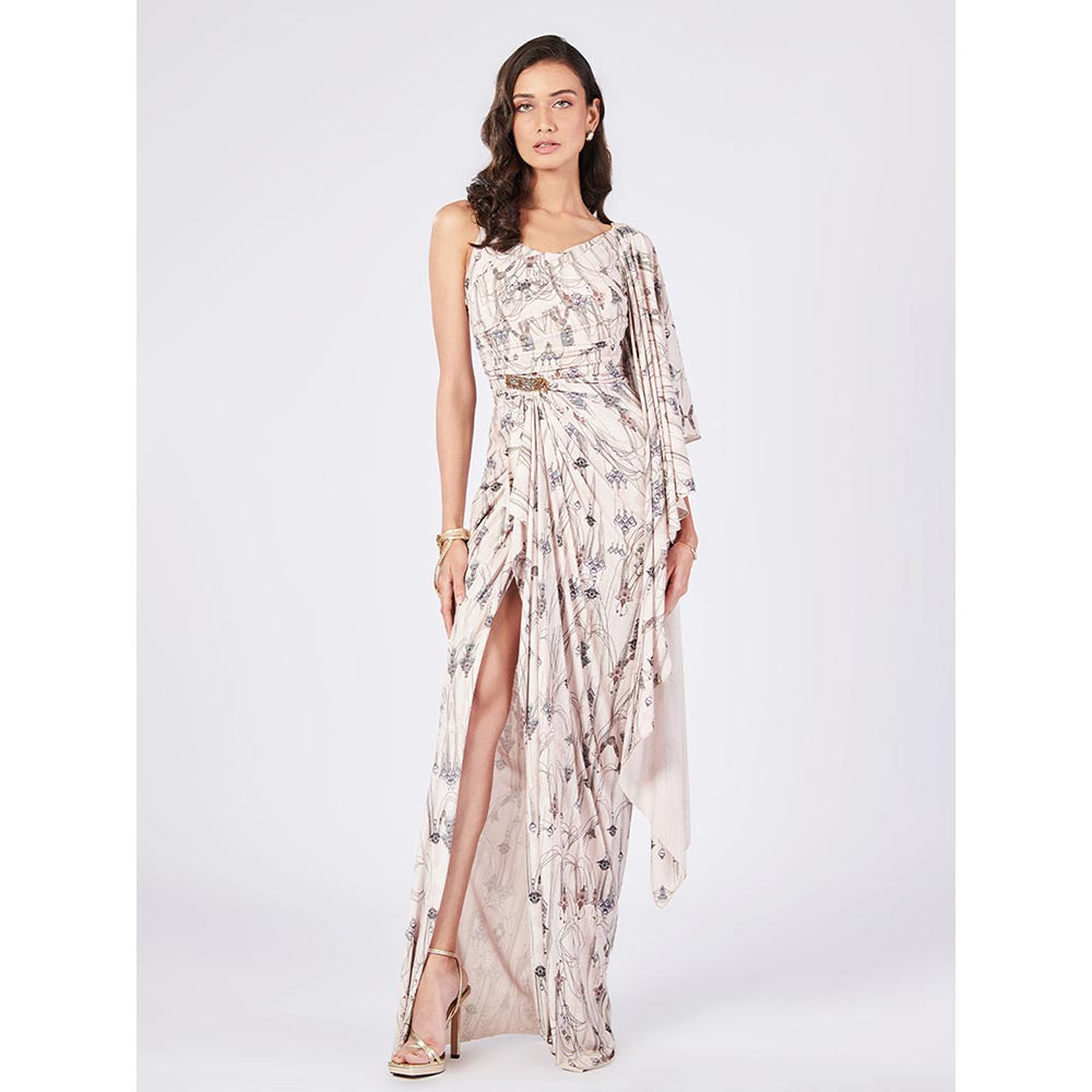 S&N by Shantnu Nikhil Womens Jersey Printed Beige Dress