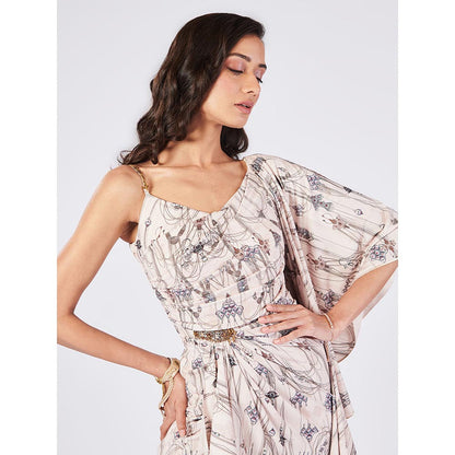 S&N by Shantnu Nikhil Womens Jersey Printed Beige Dress