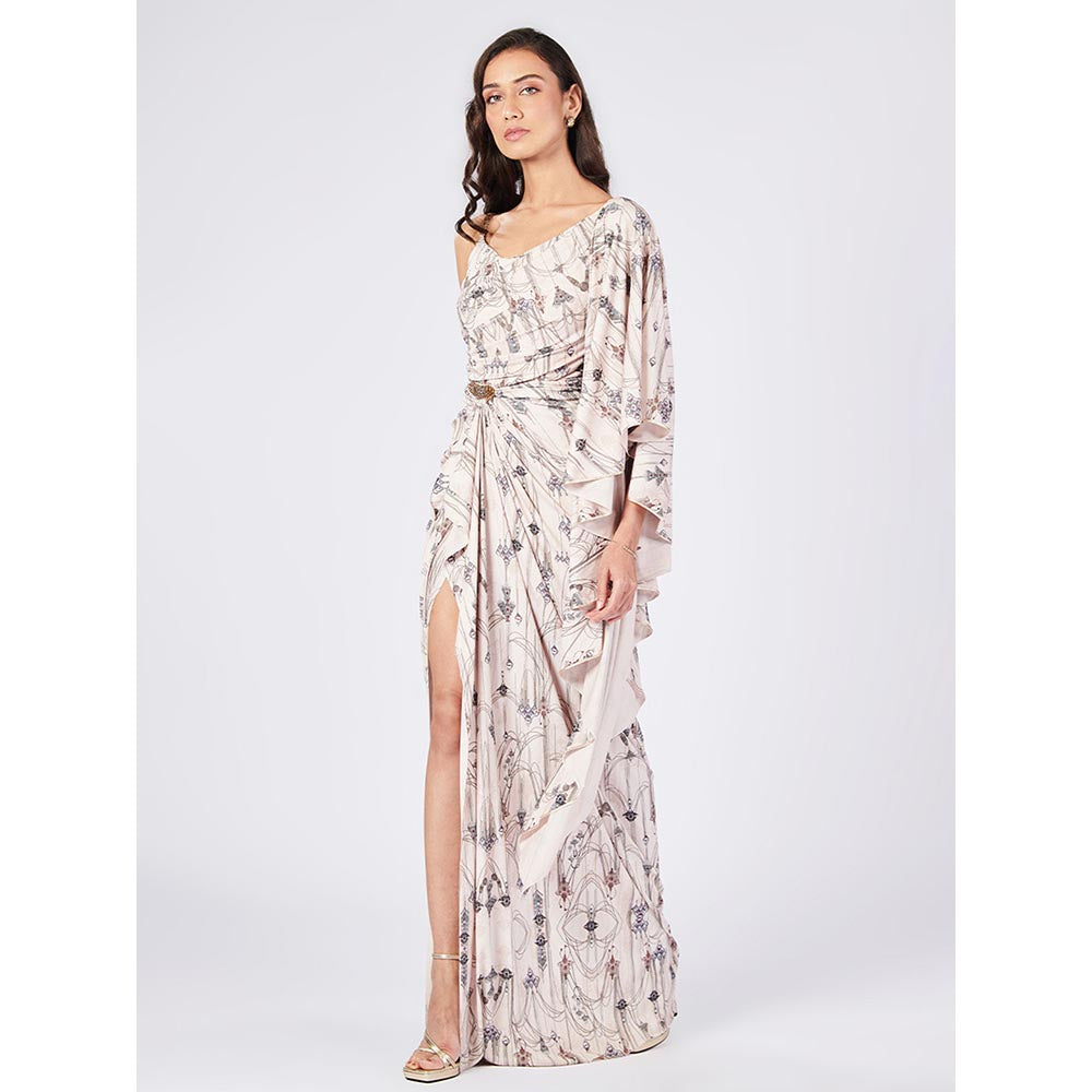 S&N by Shantnu Nikhil Womens Jersey Printed Beige Dress