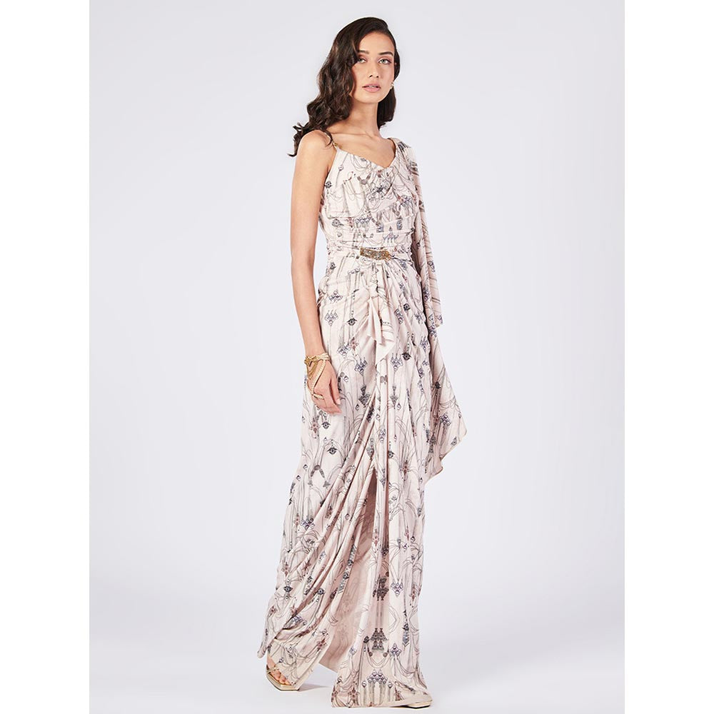 S&N by Shantnu Nikhil Womens Jersey Printed Beige Dress