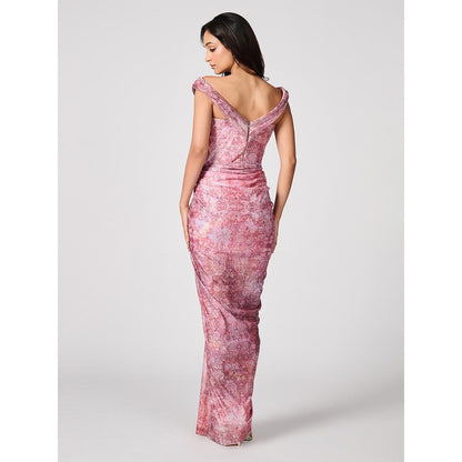 S&N by Shantnu Nikhil Womens Jersey Floral Pink Gown