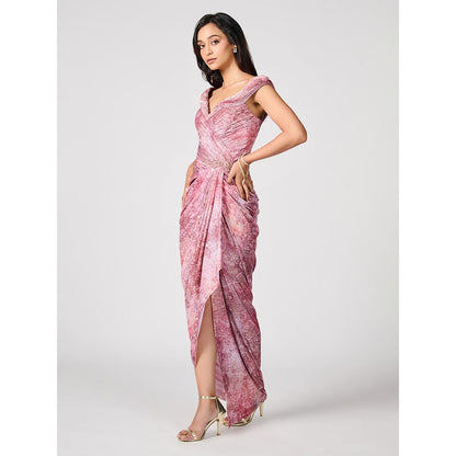 S&N by Shantnu Nikhil Womens Jersey Floral Pink Gown