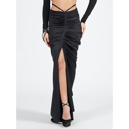 S&N by Shantnu Nikhil Black Twisted Drape Skirt